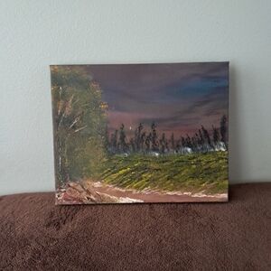 Bob Ross Inspied Black Canvas Dark Sky Meadow Grassy Fields